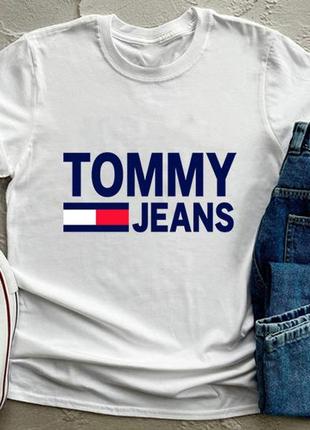 Мужская футболка tommy jeans белая томми джинс1 фото