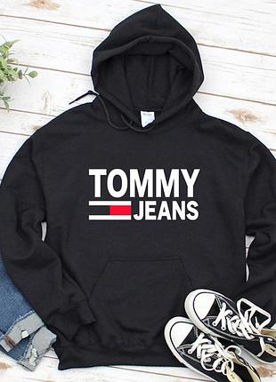 Женский осенний худи кенгуру толстовка с капюшоном tommy jeans томми джинс чёрный