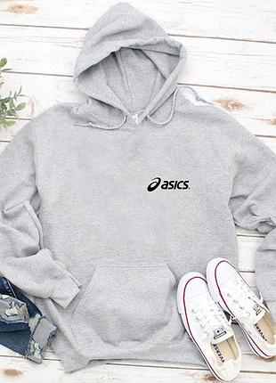 Жіночий осінній худі кенгуру толстовка з капюшоном asics асікс сірий