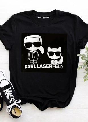 Женская футболка karl lagerfeld карл лагерфельд чёрная