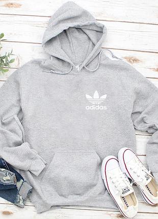 Женский осенний худи кенгуру толстовка с капюшоном adidas адидас серый