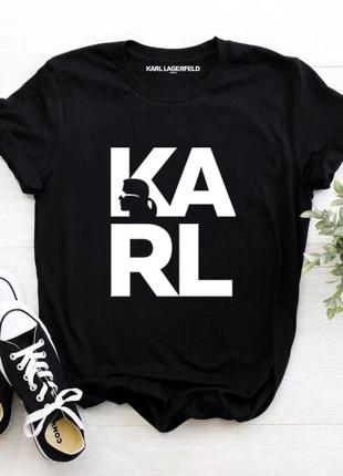 Женская футболка karl lagerfeld чёрная карл лагерфельд