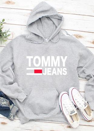 Жіночий осінній худі кенгуру толстовка з капюшоном tommy jeans томми джінс сірий