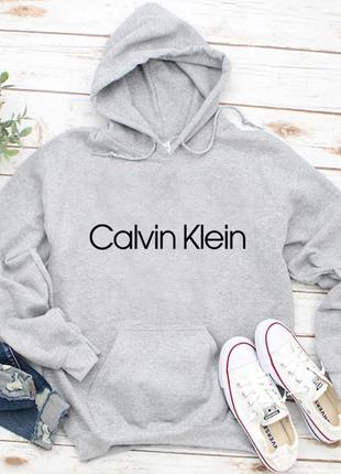 Мужской осенний худи кенгуру толстовка с капюшоном calvin klein кльвин кляйн серый