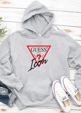 Чоловічий осінній худі кенгуру толстовка з капюшоном guess гесс сірий