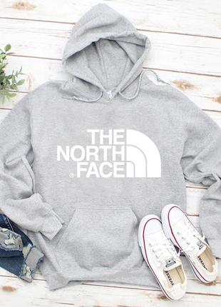 Мужской осенний худи кенгуру толстовка с капюшоном the north face зе норт фейс тнф серый