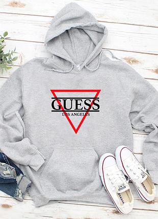 Жіночий осінній худі кенгуру толстовка з капюшоном guess гесс сірий
