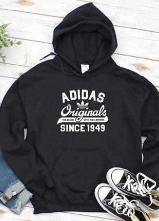 Женский осенний худи кенгуру толстовка с капюшоном adidas адидас чёрный