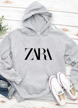 Женский осенний худи кенгуру толстовка с капюшоном zara зара серый