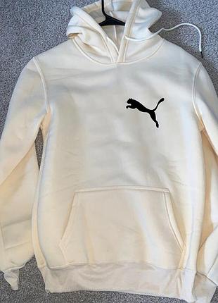 Чоловічий зимовий худі кенгуру толстовка з капюшоном з флісом puma пума білий