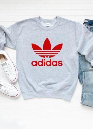 Женский осенний свитшот лонгслив кофта adidas адидас серый