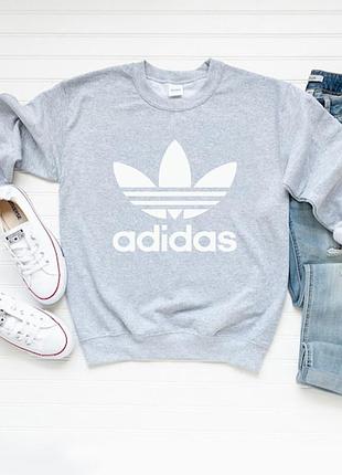 Жіночий осінній світшот лонгслів кофта adidas адідас сірий