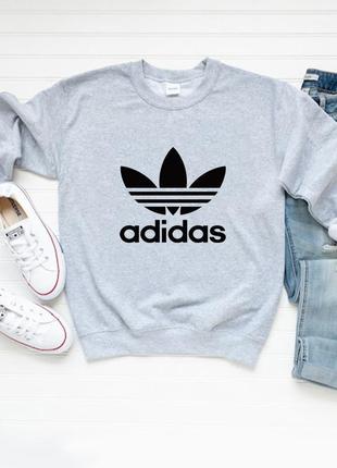 Жіночий осінній світшот лонгслів кофта adidas адідас сірий