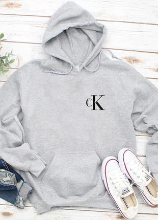 Жіночий осінній худі кенгуру толстовка з капюшоном calvin klein кельвін кляйн сірий
