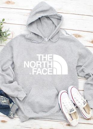 Женский осенний худи кенгуру толстовка с капюшоном the north face зе норт фейс тнф серый