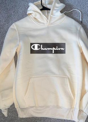 Женский зимний худи кенгуру толстовка с капюшоном на флисе champion чемпион белый