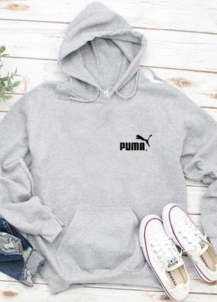 Мужской осенний худи кенгуру толстовка с капюшоном puma пума серый