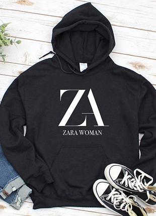 Женский осенний худи кенгуру толстовка с капюшоном zara зара чёрный