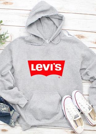 Женский осенний худи кенгуру толстовка с капюшоном levis левис серый