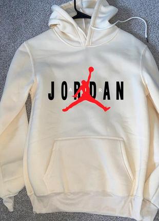 Мужской зимний худи кенгуру толстовка с капюшоном на флисе jordan джордан белый