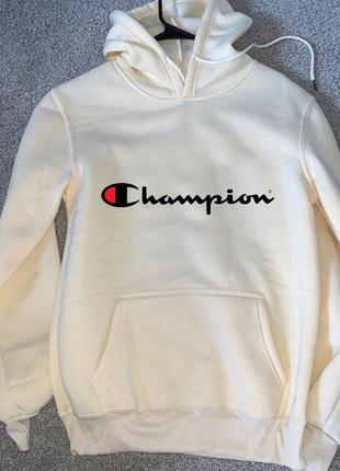 Женский зимний худи кенгуру толстовка с капюшоном на флисе champion чемпион белый
