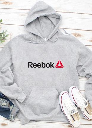 Женский осенний худи кенгуру толстовка с капюшоном reebok рибок серый