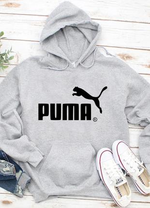 Женский осенний худи кенгуру толстовка с капюшоном puma пума серый1 фото