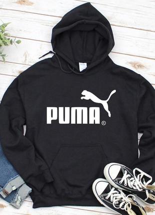 Мужской осенний худи кенгуру толстовка с капюшоном puma пума чёрный1 фото