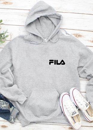Женский осенний худи кенгуру толстовка с капюшоном fila фила серый