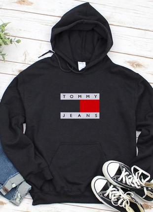 Мужской осенний худи кенгуру толстовка с капюшоном tommy jeans томми джинс чёрный