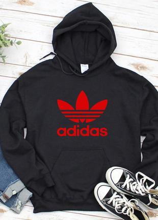 Жіночий осінній худі кенгуру толстовка з капюшоном adidas адідас чорний