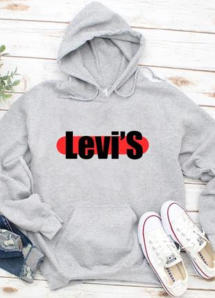 Чоловічий осінній худі кенгуру толстовка з капюшоном levis левіс сірий