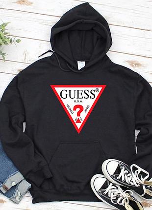 Жіночий осінній худі кенгуру толстовка з капюшоном guess гесс чорний