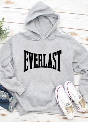 Жіночий осінній худі кенгуру толстовка з капюшоном everlast еверласт сірий