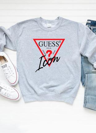 Жіночий осінній світшот лонгслів кофта guess гесс сірий