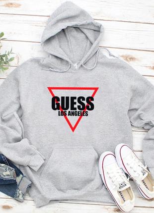 Жіночий осінній худі кенгуру толстовка з капюшоном guess гесс сірий