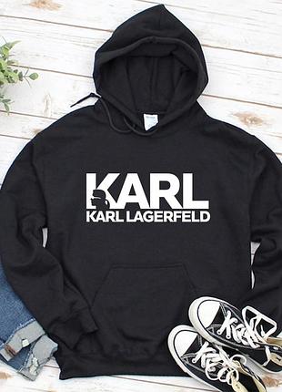 Мужской осенний худи кенгуру толстовка с капюшоном karl lagerfeld карл лагерфельд чёрный