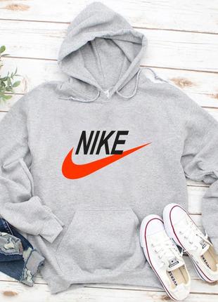 Жіночий осінній худі кенгуру толстовка з капюшоном nike найк сірий