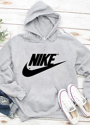 Женский осенний худи кенгуру толстовка с капюшоном nike найк серый