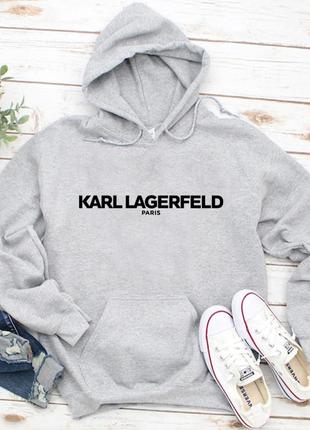 Женский осенний худи кенгуру толстовка с капюшоном karl lagerfeld карл лагерфельд серый