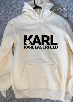 Мужской зимний худи кенгуру толстовка с капюшоном на флисе karl lagerfeld карл лагерфельд белый