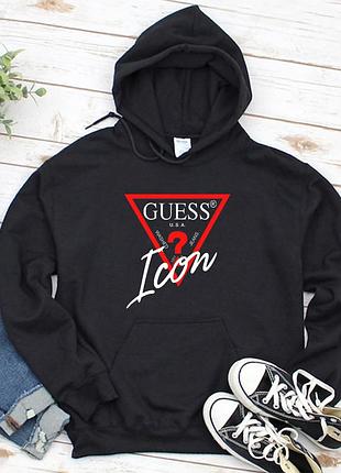 Жіночий осінній худі кенгуру толстовка з капюшоном guess гесс чорний