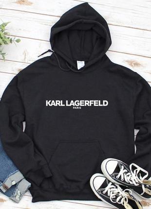 Женский осенний худи кенгуру толстовка с капюшоном karl lagerfeld карл лагерфельд чёрный
