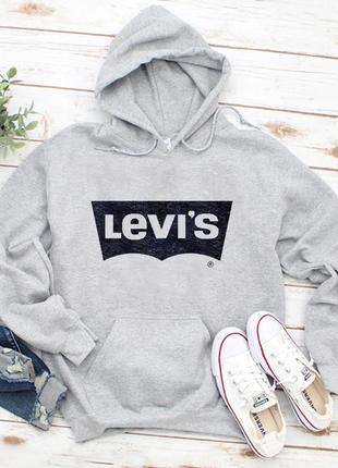 Чоловічий осінній худі кенгуру толстовка з капюшоном levis левіс сірий