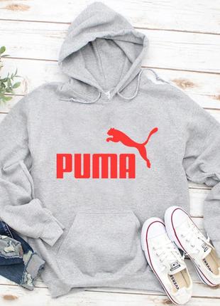 Мужской осенний худи кенгуру толстовка с капюшоном puma пума серый