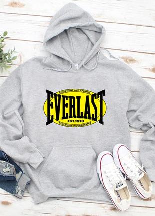 Мужской осенний худи кенгуру толстовка с капюшоном everlast эверласт серый