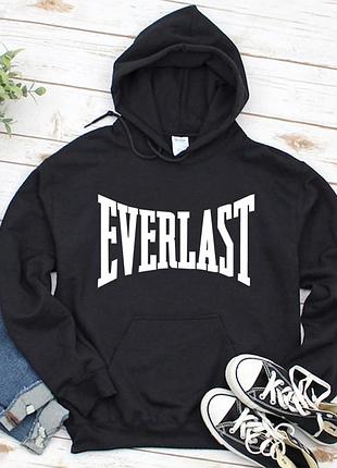 Женский осенний худи кенгуру толстовка с капюшоном everlast эверласт чёрный