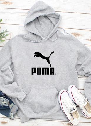 Мужской осенний худи кенгуру толстовка с капюшоном puma пума серый