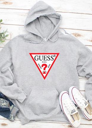 Женский осенний худи кенгуру толстовка с капюшоном guess гесс серый