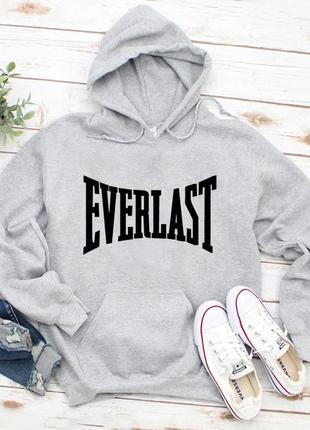 Чоловічий осінній худі кенгуру толстовка з капюшоном everlast еверласт сірий